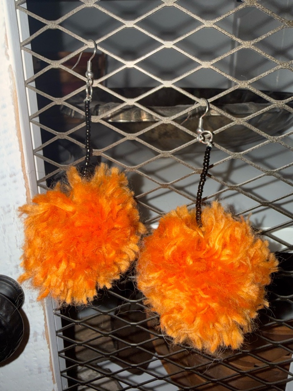 Handmade Orange Pom Pom Drop Earrings
